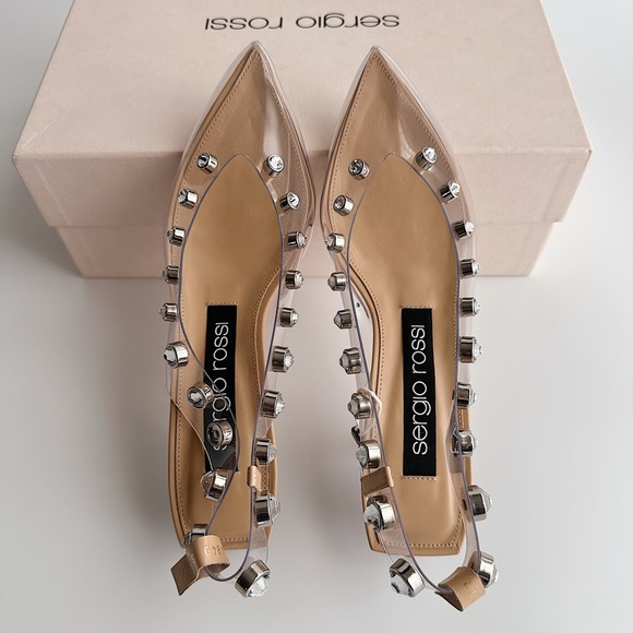 ✨New SERGIO ROSSI Crystal Clear PVC Transparent Slingback Kitten Pumps Size 36.5 - Picture 7 of 12
